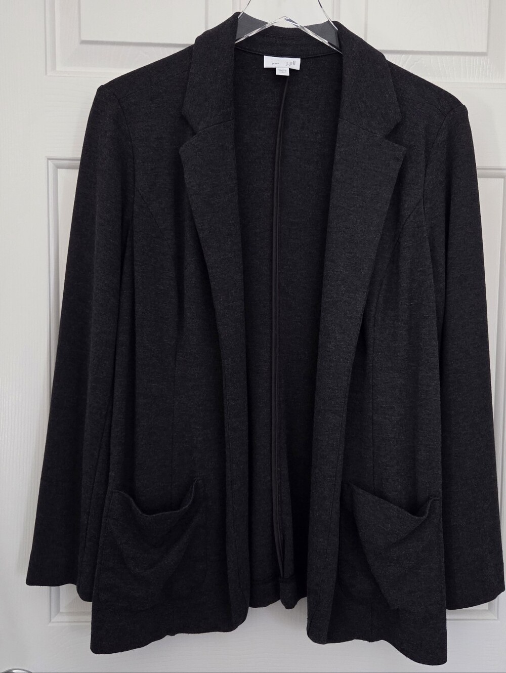J Jill Ponte Knit Boyfriend Jacket Blazer Size Medium Petite Charcoal Gray